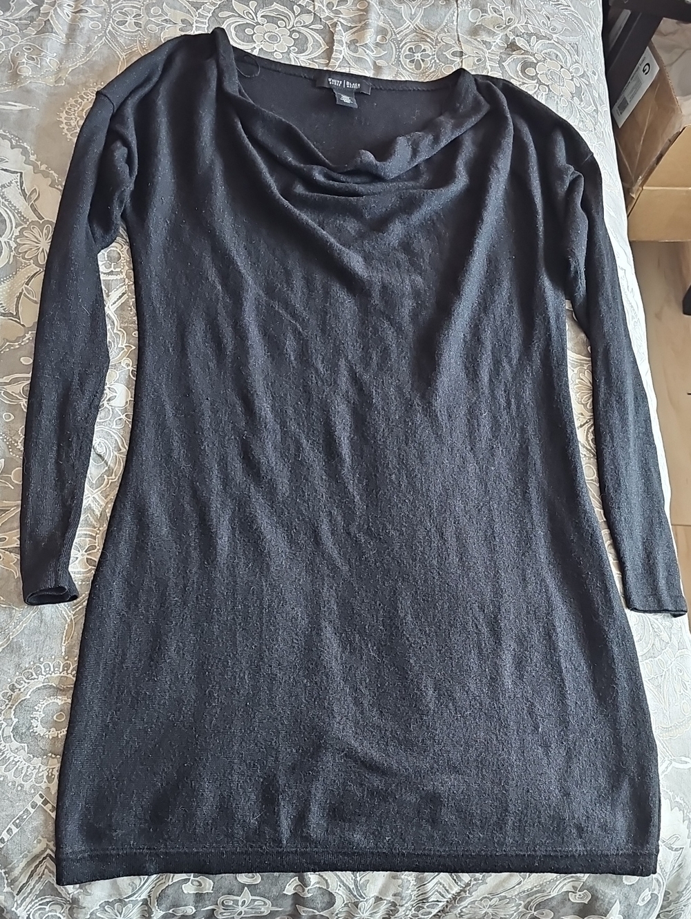 White House Black Market Black Long-Sleeve Cowl Neck Dress